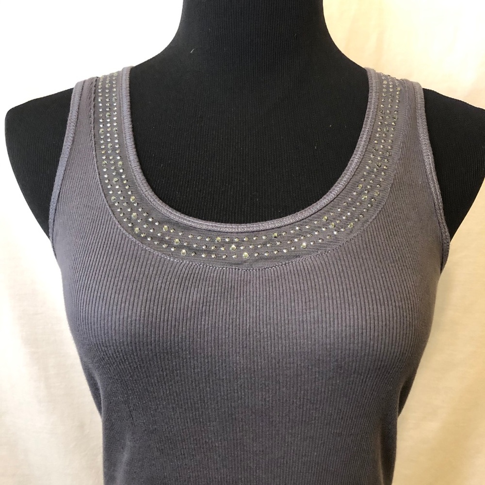 Express Sexy Basic Ribbed Rhinestone Tank Top - M - Picture 2 of 13